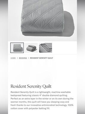 Resident Serenity queen Quilt - Light Gray Double Diamond Quilting
